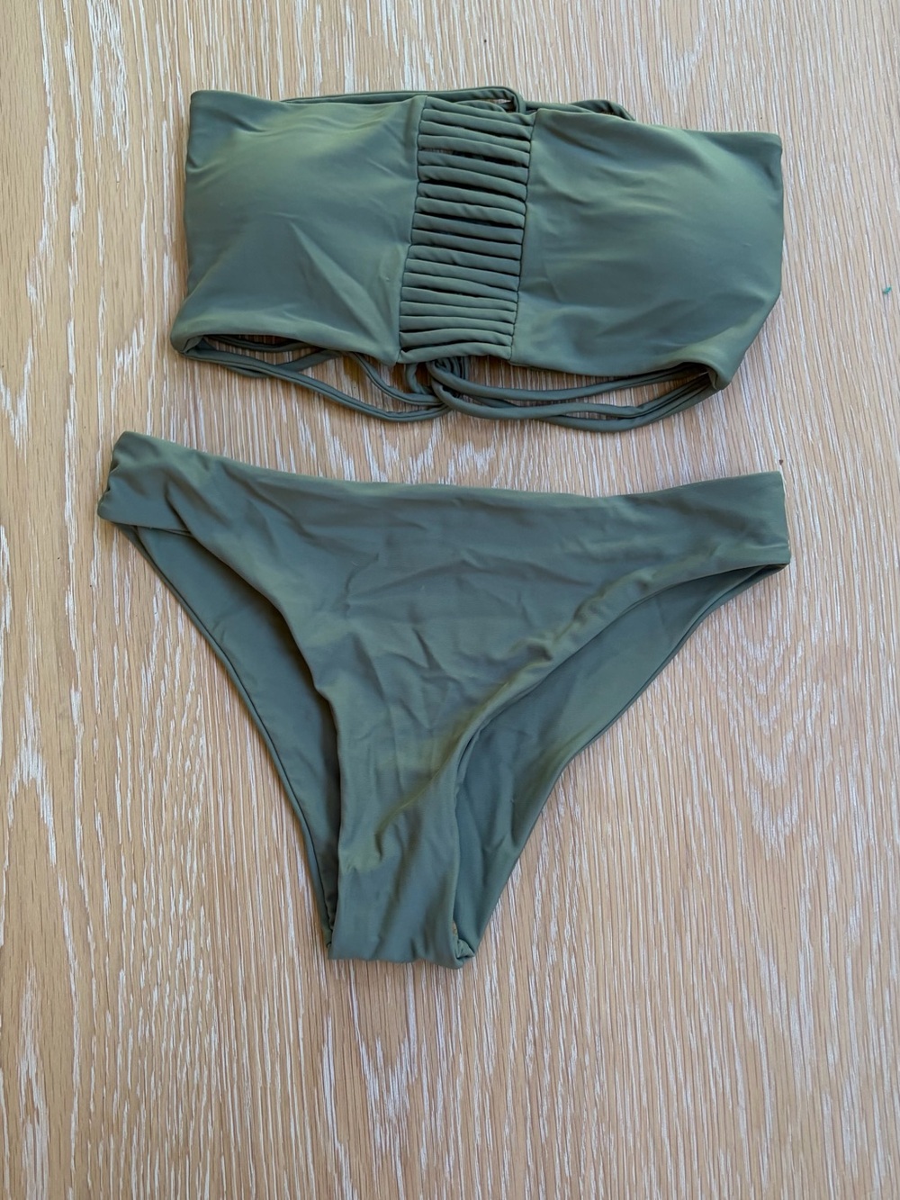 Pink Lily Olive Bandeau strappy Bikini Set